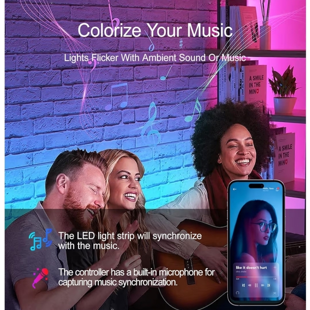 LED Strip Lights, Color Changing,  130 FT, Remote, Intelligent App, Bluetooth - Picture 3 of 13
